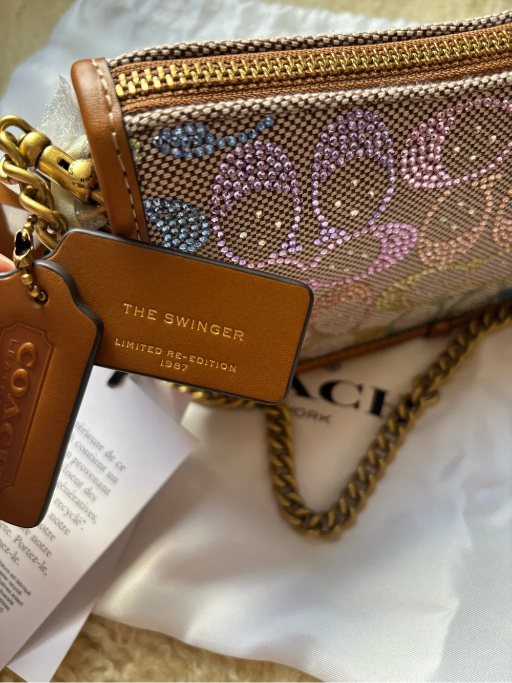 Coach Swinger Bag 20 With Chain In Crystal Signature Jacquard